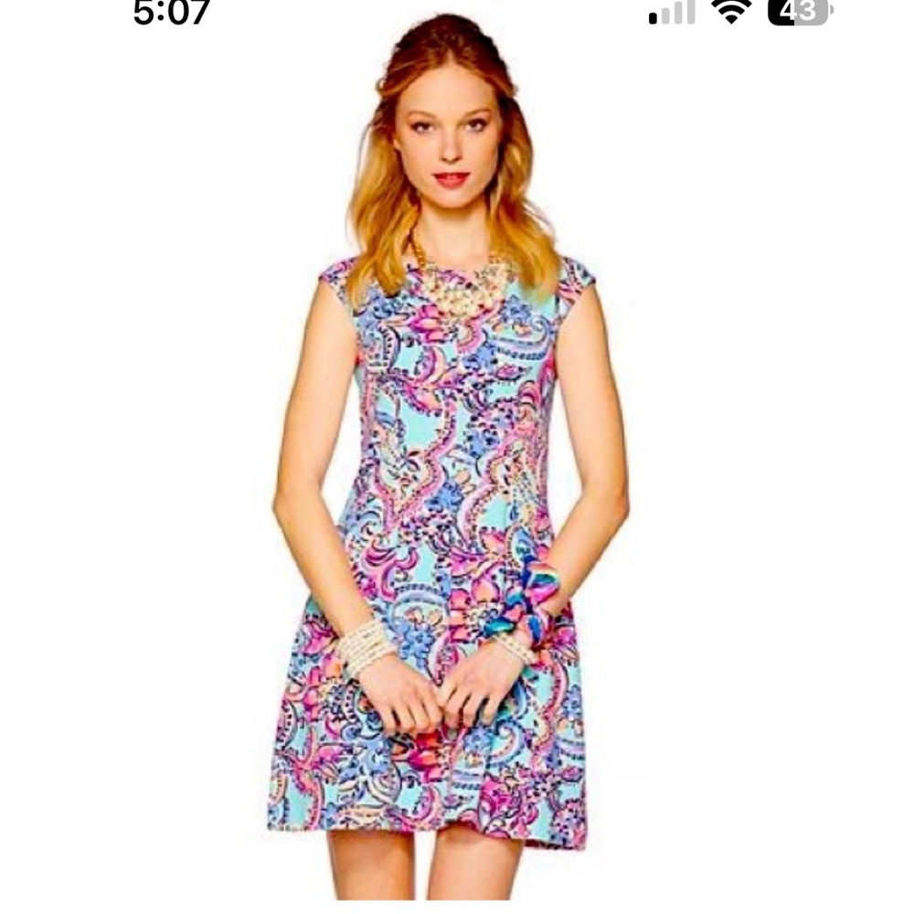 Lilly Pulitzer Blue Sheath Dress with Flutter Cap Sleeves Size M